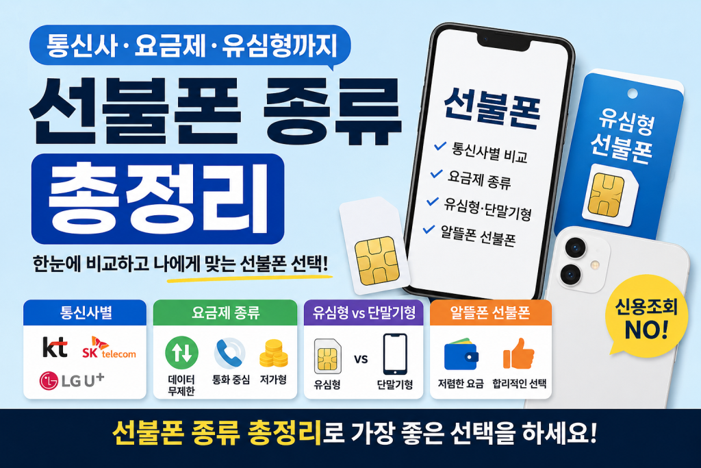 선불폰 종류 총정리｜통신사·요금제·유심형까지 한눈에 비교