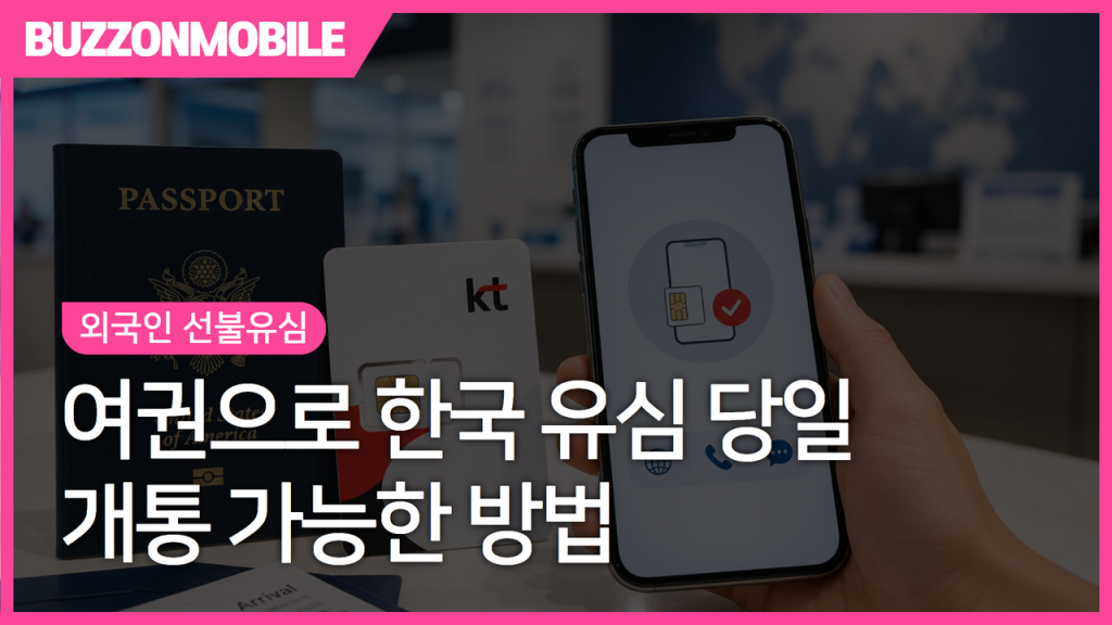 외국인 선불유심 개통 방법 안내 이미지. 여권으로 한국 선불유심을 당일 개통하는 절차와 준비 서류를 한눈에 확인할 수 있는 가이드