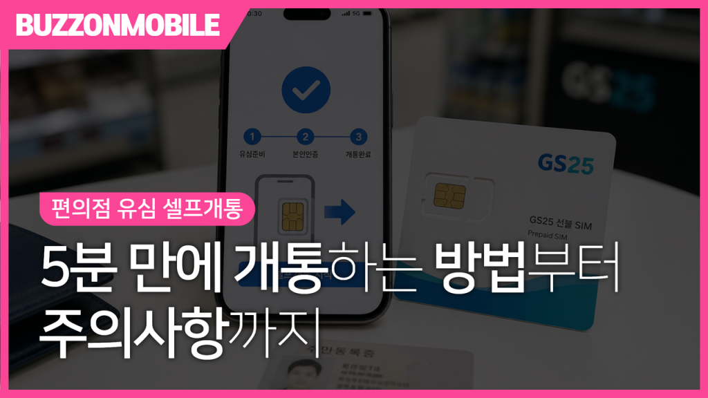 편의점 유심 셀프개통 안내 이미지. 편의점 유심으로 5분 만에 셀프개통하는 방법과 주의사항을 한눈에 확인할 수 있는 가이드